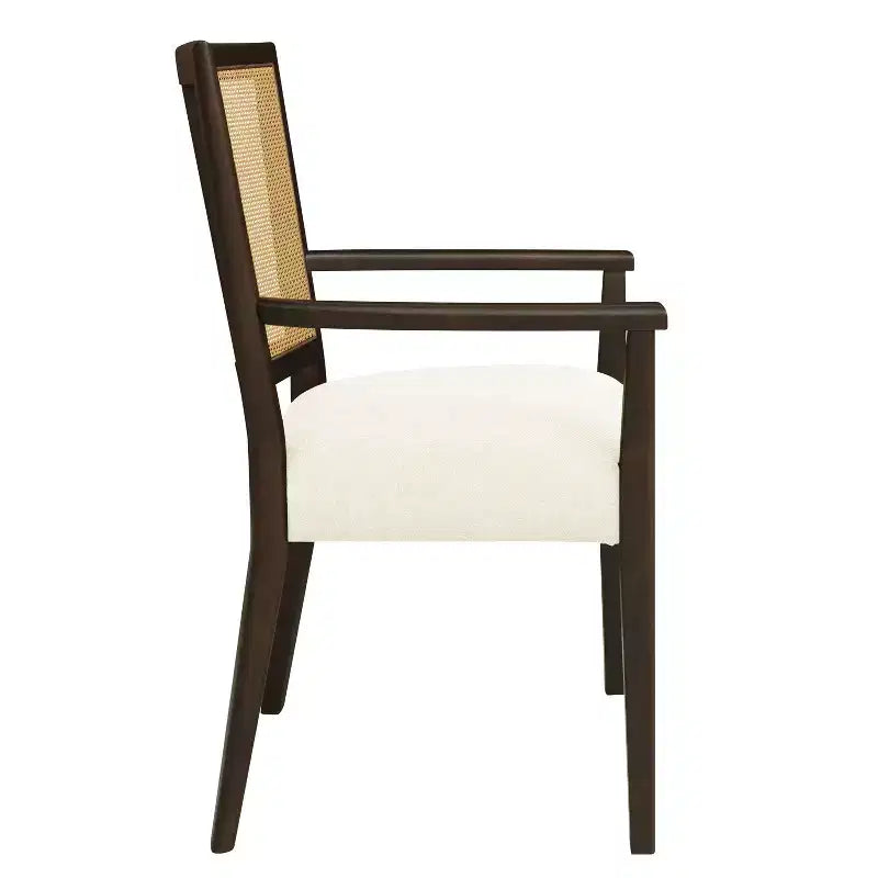 2 Chaises de salle à manger modernes rembourrées en tissu, chaises de salle à manger à dossier en rotin, chaises d'appoint de cuisine avec pieds en bois massif, marron foncé