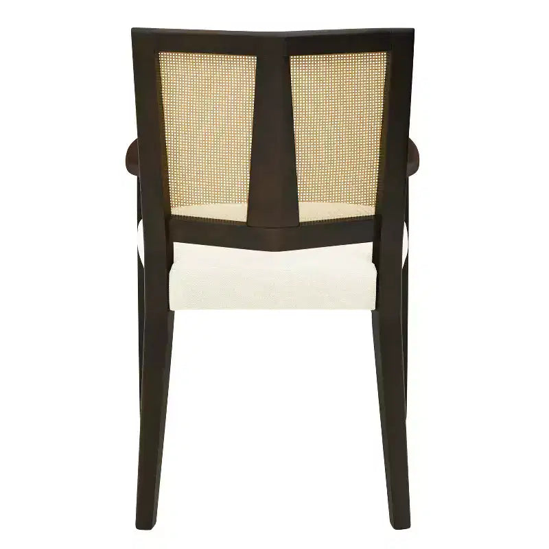 2 Chaises de salle à manger modernes rembourrées en tissu, chaises de salle à manger à dossier en rotin, chaises d'appoint de cuisine avec pieds en bois massif, marron foncé