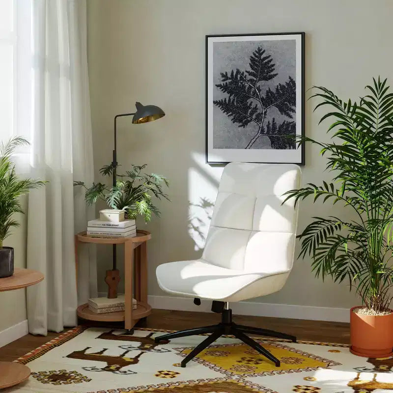 Fauteuil pivotant d'appoint pour petits espaces, rembourré, beige