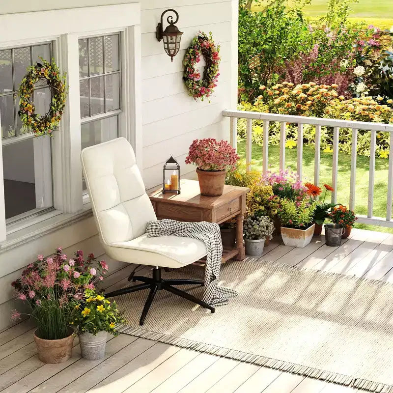 Fauteuil pivotant d'appoint pour petits espaces, rembourré, beige