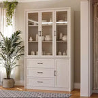 Famapy Modern Kitchen Hutch with Glass Doors,Multi-Drawer Kitchen Organizer,Kitchen Pantry with Storage,Easy Assembly,Perfect for Any Kitchen Layout