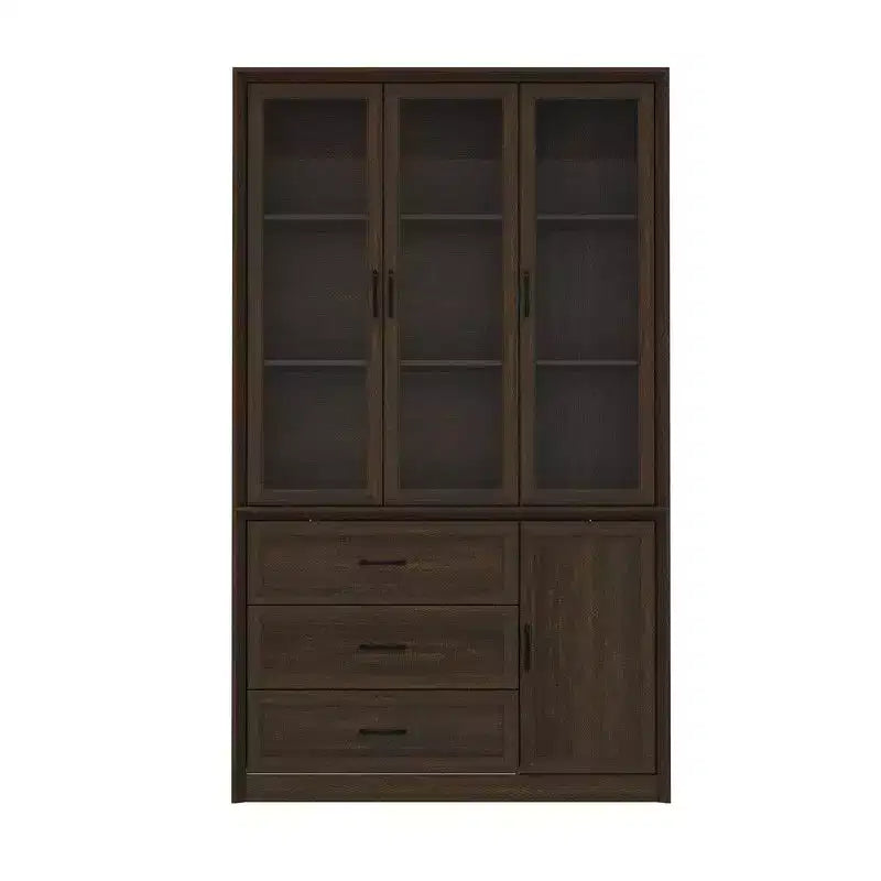 Buffet de cuisine moderne avec portes vitrées, organisateur de cuisine multi-tiroirs, garde-manger avec rangement, assemblage facile, parfait pour tout aménagement de cuisine