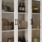 Buffet de cuisine moderne avec portes vitrées, organisateur de cuisine multi-tiroirs, garde-manger avec rangement, assemblage facile, parfait pour tout aménagement de cuisine