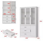 Buffet de cuisine moderne avec portes vitrées, organisateur de cuisine multi-tiroirs, garde-manger avec rangement, assemblage facile, parfait pour tout aménagement de cuisine