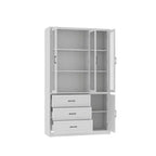 Buffet de cuisine moderne avec portes vitrées, organisateur de cuisine multi-tiroirs, garde-manger avec rangement, assemblage facile, parfait pour tout aménagement de cuisine