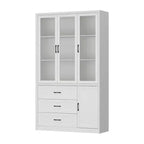 Buffet de cuisine moderne avec portes vitrées, organisateur de cuisine multi-tiroirs, garde-manger avec rangement, assemblage facile, parfait pour tout aménagement de cuisine