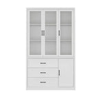 Buffet de cuisine moderne avec portes vitrées, organisateur de cuisine multi-tiroirs, garde-manger avec rangement, assemblage facile, parfait pour tout aménagement de cuisine