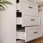 Buffet de cuisine moderne avec portes vitrées, organisateur de cuisine multi-tiroirs, garde-manger avec rangement, assemblage facile, parfait pour tout aménagement de cuisine
