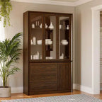 Buffet de cuisine moderne avec portes vitrées, organisateur de cuisine multi-tiroirs, garde-manger avec rangement, assemblage facile, parfait pour tout aménagement de cuisine