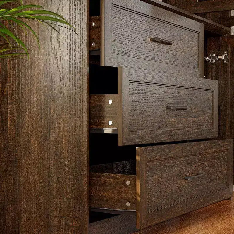 Buffet de cuisine moderne avec portes vitrées, organisateur de cuisine multi-tiroirs, garde-manger avec rangement, assemblage facile, parfait pour tout aménagement de cuisine