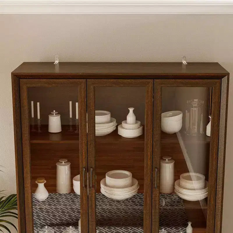 Buffet de cuisine moderne avec portes vitrées, organisateur de cuisine multi-tiroirs, garde-manger avec rangement, assemblage facile, parfait pour tout aménagement de cuisine
