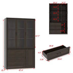 Buffet de cuisine moderne avec portes vitrées, organisateur de cuisine multi-tiroirs, garde-manger avec rangement, assemblage facile, parfait pour tout aménagement de cuisine