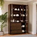 Buffet de cuisine moderne avec portes vitrées, organisateur de cuisine multi-tiroirs, garde-manger avec rangement, assemblage facile, parfait pour tout aménagement de cuisine
