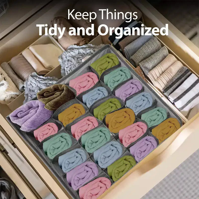 Organisateur de Tiroirs pour Vêtements, Boîtes de Rangement à 24 Compartiments pour Chaussettes, Sous-vêtements, Organisateur de Placard et Rangement pour Chambre de Bébé, Gris