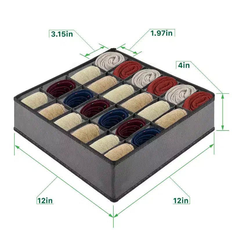 Organisateur de Tiroirs pour Vêtements, Boîtes de Rangement à 24 Compartiments pour Chaussettes, Sous-vêtements, Organisateur de Placard et Rangement pour Chambre de Bébé, Gris