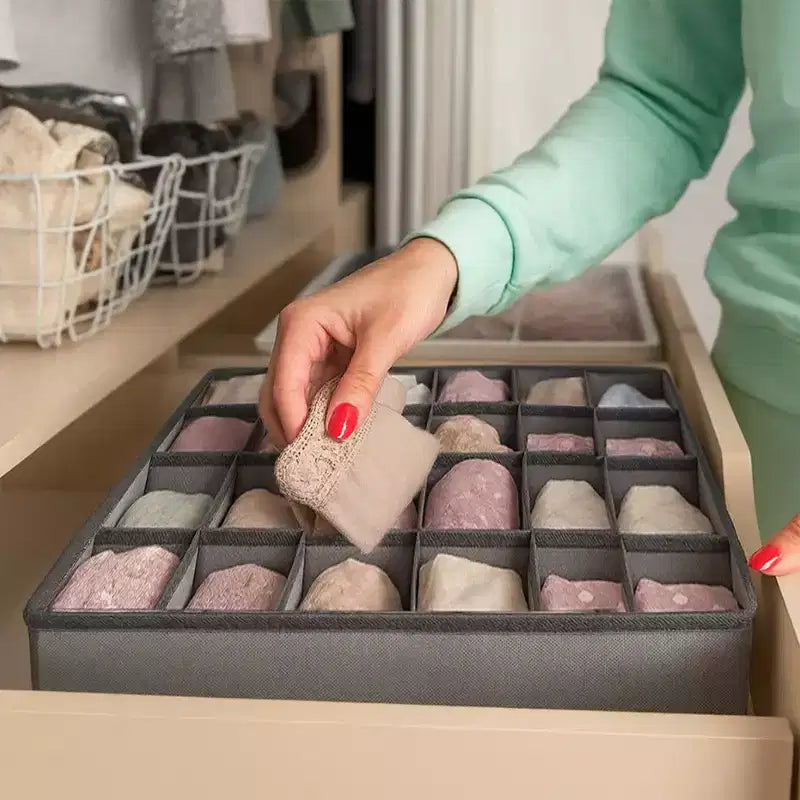 Organisateur de Tiroirs pour Vêtements, Boîtes de Rangement à 24 Compartiments pour Chaussettes, Sous-vêtements, Organisateur de Placard et Rangement pour Chambre de Bébé, Gris
