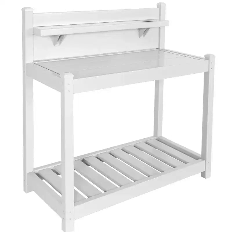 Table de rempotage de jardin en vinyle, sans entretien, intérieure/extérieure, étanche, avec étagère ouverte, blanche