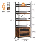 Étagère Bibliothèque Industrielle avec Tiroirs, Bibliothèque Rustique à 4 Niveaux, Étagère de Rangement et de Présentation Haute de 180 cm pour Chambre, Salon, Bureau à Domicile, Marron