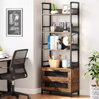 Étagère Bibliothèque Industrielle avec Tiroirs, Bibliothèque Rustique à 4 Niveaux, Étagère de Rangement et de Présentation Haute de 180 cm pour Chambre, Salon, Bureau à Domicile, Marron