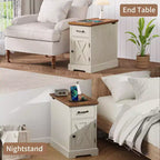 Table d'appoint de ferme rustique avec station de recharge et étagères de rangement, parfaite pour les petits espaces