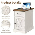 Table d'appoint de ferme rustique avec station de recharge et étagères de rangement, parfaite pour les petits espaces