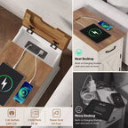 Table d'appoint de ferme rustique avec station de recharge et étagères de rangement, parfaite pour les petits espaces