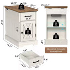 Table d'appoint de ferme rustique avec station de recharge et étagères de rangement, parfaite pour les petits espaces