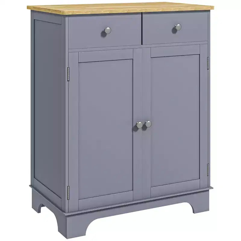 Buffet de cuisine avec double porte, 2 tiroirs et étagère réglable pour le salon, gris