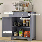 Buffet de cuisine avec double porte, 2 tiroirs et étagère réglable pour le salon, gris