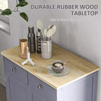Buffet de cuisine avec double porte, 2 tiroirs et étagère réglable pour le salon, gris