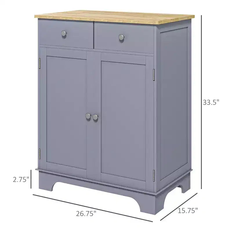 Buffet de cuisine avec double porte, 2 tiroirs et étagère réglable pour le salon, gris