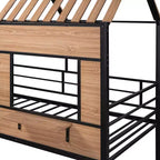 Lit mezzanine Metal House pour enfants, cadre de lit mezzanine double avec toit et fenêtre