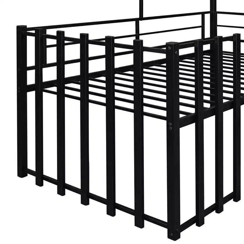 Lit mezzanine Metal House pour enfants, cadre de lit mezzanine double avec toit et fenêtre