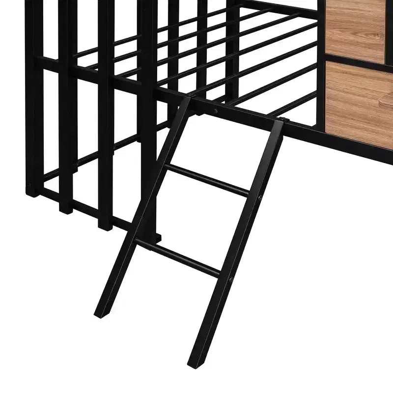 Lit mezzanine Metal House pour enfants, cadre de lit mezzanine double avec toit et fenêtre
