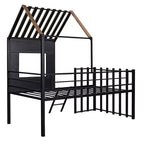 Lit mezzanine Metal House pour enfants, cadre de lit mezzanine double avec toit et fenêtre