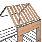 Lit mezzanine Metal House pour enfants, cadre de lit mezzanine double avec toit et fenêtre