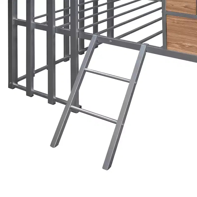 Lit mezzanine Metal House pour enfants, cadre de lit mezzanine double avec toit et fenêtre