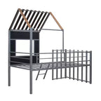 Lit mezzanine Metal House pour enfants, cadre de lit mezzanine double avec toit et fenêtre