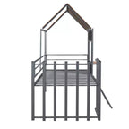 Lit mezzanine Metal House pour enfants, cadre de lit mezzanine double avec toit et fenêtre