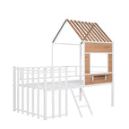 Lit mezzanine Metal House pour enfants, cadre de lit mezzanine double avec toit et fenêtre