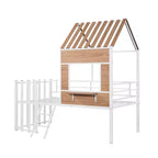 Lit mezzanine Metal House pour enfants, cadre de lit mezzanine double avec toit et fenêtre