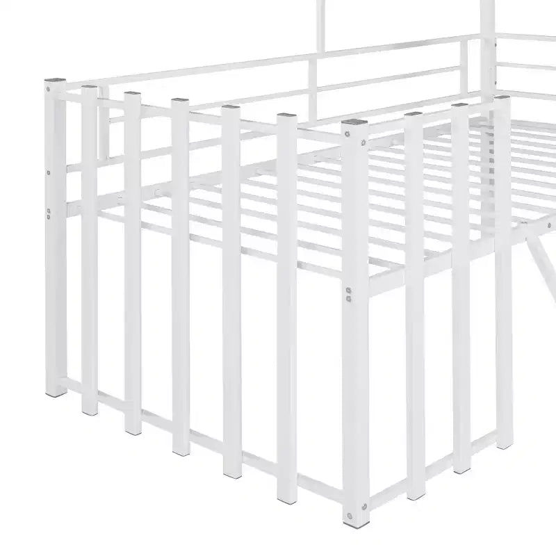 Lit mezzanine Metal House pour enfants, cadre de lit mezzanine double avec toit et fenêtre