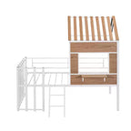 Lit mezzanine Metal House pour enfants, cadre de lit mezzanine double avec toit et fenêtre