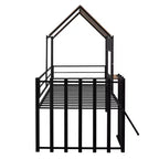 Lit mezzanine Metal House pour enfants, cadre de lit mezzanine double avec toit et fenêtre