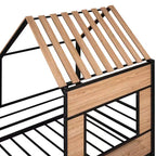 Lit mezzanine Metal House pour enfants, cadre de lit mezzanine double avec toit et fenêtre