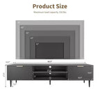 Meubles TV modernes pour téléviseurs de 75 pouces, meuble de rangement avec 2 grands placards, meuble TV avec panneau cannelé