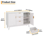 Buffet vaisselier, armoire de rangement d'appoint cannelée de 120 cm avec 3 tiroirs et 2 portes - Blanc pour cuisine, salon, entrée