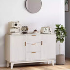Buffet vaisselier, armoire de rangement d'appoint cannelée de 120 cm avec 3 tiroirs et 2 portes - Blanc pour cuisine, salon, entrée