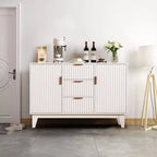 Buffet vaisselier, armoire de rangement d'appoint cannelée de 120 cm avec 3 tiroirs et 2 portes - Blanc pour cuisine, salon, entrée