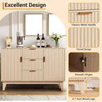 Buffet vaisselier, armoire de rangement d'appoint cannelée de 120 cm avec 3 tiroirs et 2 portes - Blanc pour cuisine, salon, entrée